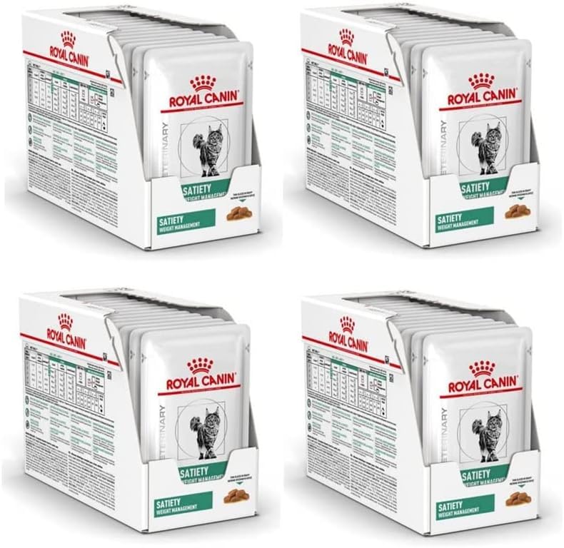 Royal Canin Veterinary Satiety Weight Management | Pack of 4 | 4 x 12 x 85 g | Complete Dietary Food for Cats | for Reducing Overweight | Fine Chunks in Sauce - Image 1