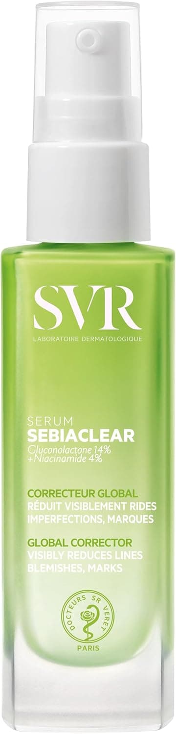 SVR - Sebiaclear Sérum - Gamme Sebiaclear – Correcteur global anti-imperfections et anti-âge – Pour peaux adultes à tendance acnéique – Gluconolactone 14%, Niacinamide 4%, Acide Hyaluronique – 30 ml