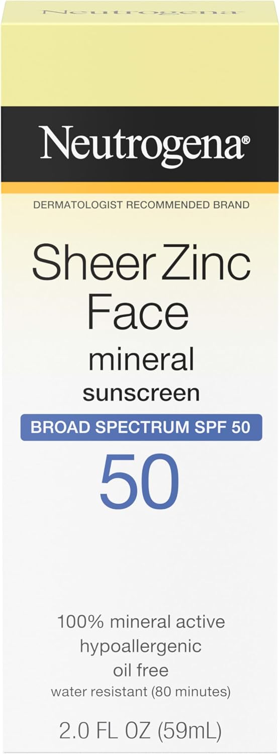 Neutrogena Sheer Zinc Oxide Dry-Touch Face Sunscreen with Broad Spectrum SPF 50, Oil-Free, Non-Comedogenic & Non-Greasy Mineral Sunscreen, 2 fl. oz - Image 1