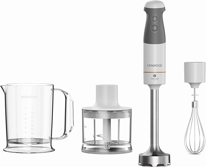 Kenwood HBM40.302WH TriBlade System 3 Blade Turbo 1 Speed Metal Rod 20 cm with Whisk Measuring Cup Shredder 0.5 L 850 W White - Image 1