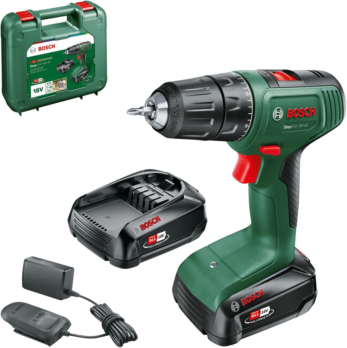 Bosch Perceuse-visseuse sans fil EasyDrill 18V-40 (2 batteries 2,0 Ah, système 18 V, dans coffret de transport) - Image 1