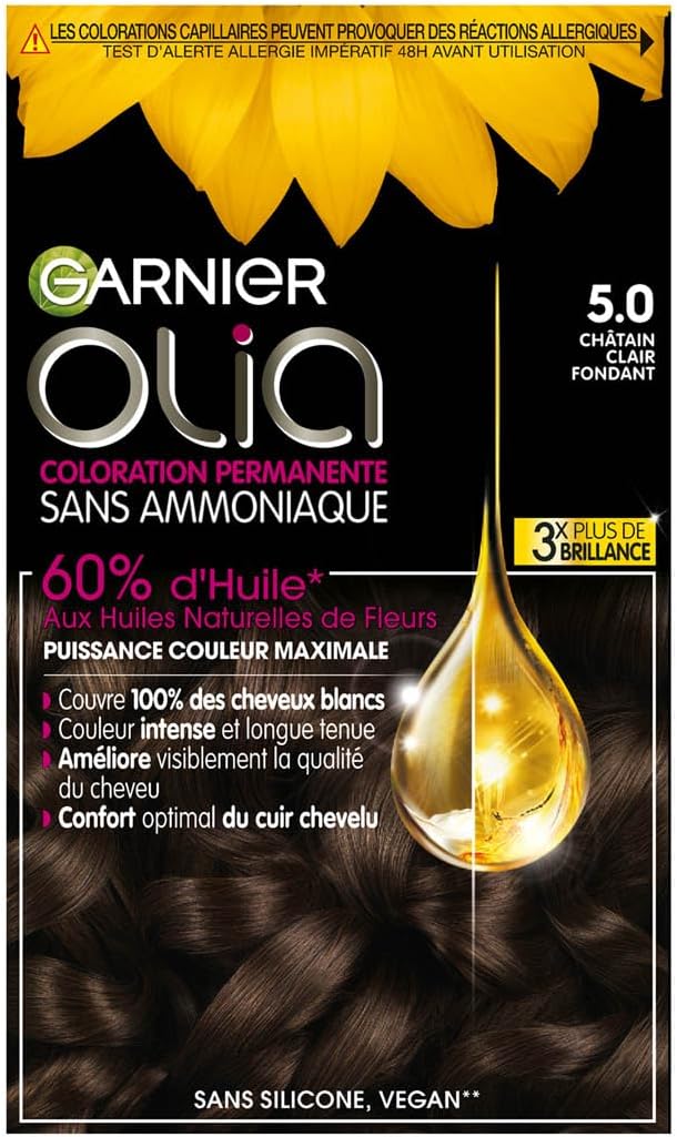 Garnier Coloration Permanente - Sans Ammoniaque - Aux Huiles Naturelles de Fleurs - Châtain Clair Fondant (5.0) - Olia - Image 1
