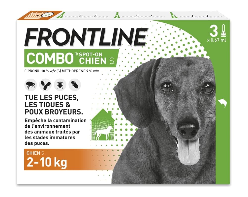 FRONTLINE Combo Dog - Anti-Flea, Tick, Lice Crusher - Protects the Home - Removes Fleas for 8 Weeks/Ticks for 4 Weeks - For Small Dogs 2 to 10 kg - 3 Spot-On Pipettes