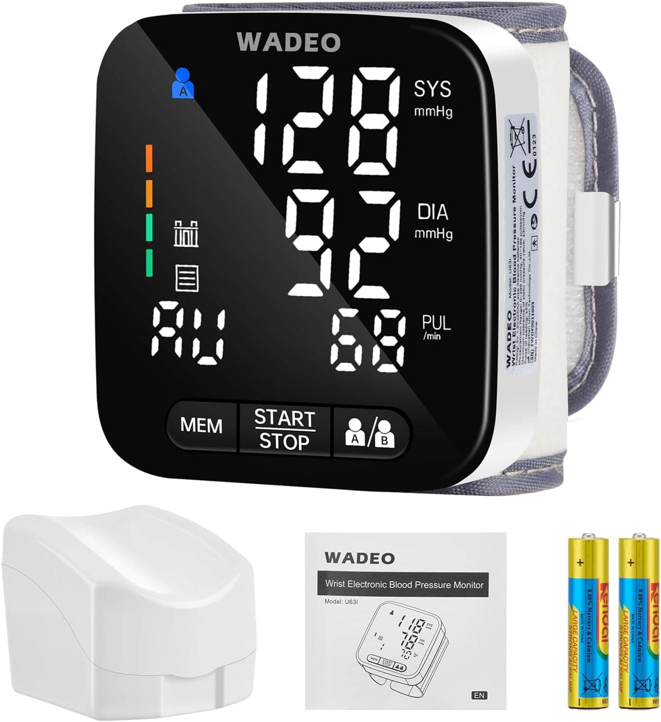 WADEO U63I Wrist Tensiometer with Voice Guide 5 Languages – Accurate Measurement, Arrhythmia Detection, Adjustable Armband (13.5-21.5 cm) and 99 Measurement Memory – Ideal for Home Voltage Monitoring