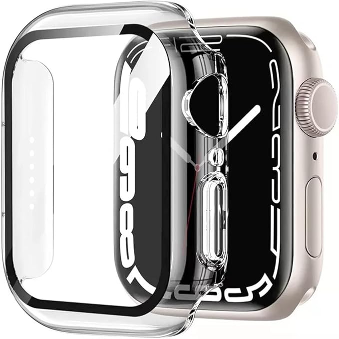 HANKN 2 Pieces Hard Case for Apple Watch Series 6 5 4 SE 44mm Tempered Glass Screen Protector Shockproof iWatch Case - 44mm Transparent - Image 1