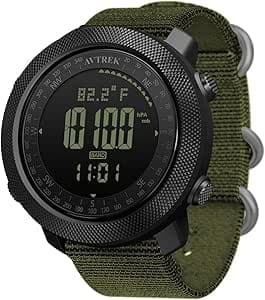 AVTREK Men's Digital Sports Watches Military Watch with Compass, Altimeter, Pedometer and Backlit Tactical (Black)