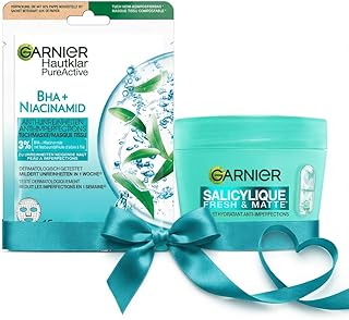 GARNIER - Salicylique - Coffret Idée Cadeau Saint-Valentin - Routine Hydratante & Matifiante - Masque Tissu Anti-Imperfections & Crème Sorbet Hydratante Fresh & Matte (85ml) - Tous Types de Peaux - Image 1
