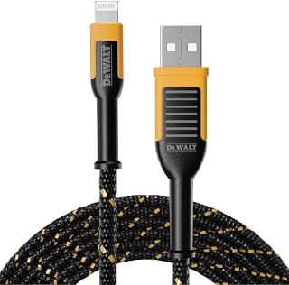 DEWALT Câble Lightning vers USB C Câble tressé renforcé pour Lightning Cordon de chargement compatible iPhone Câble de chargement compatible Apple (USB C vers Lightning, 1.2 m) - Image 1