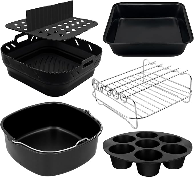 22cm Oil Free Fryer Accessories Compatible with COSORI 6L, 6.2L, 6.4L, Philips XXL 7.2L, 8.3L, Russell Hobbs 8L, Cecotec 6L, Reusable Silicone Mold, Pizza Dish, Grill - Image 1