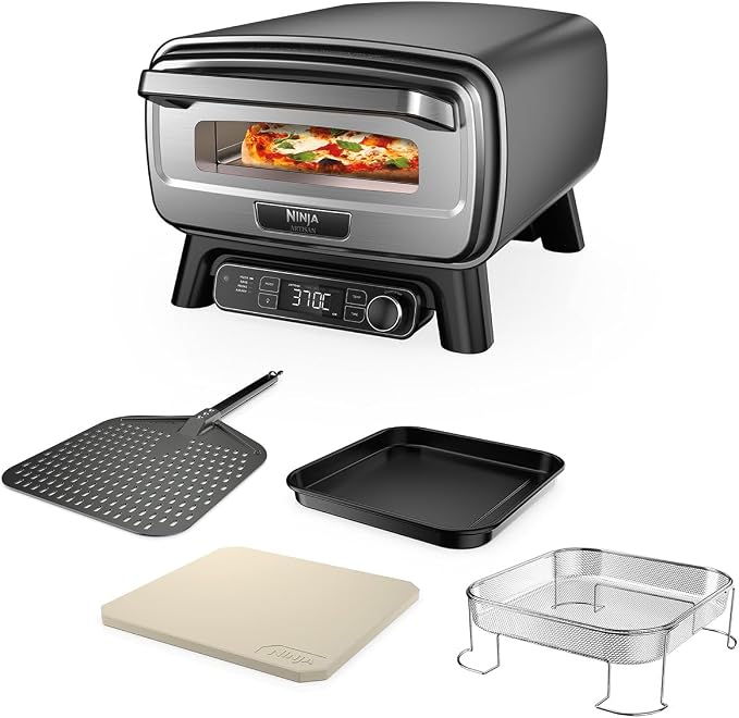 Ninja Artisan Electric Pizza Oven & Fryer Electric Outdoor with 4 Modes: Pizza, Oil-free Frying, Bake, Rise, With Stone, Shovel, Tray, Crushti Basket, Grey MO201EU - Image 1