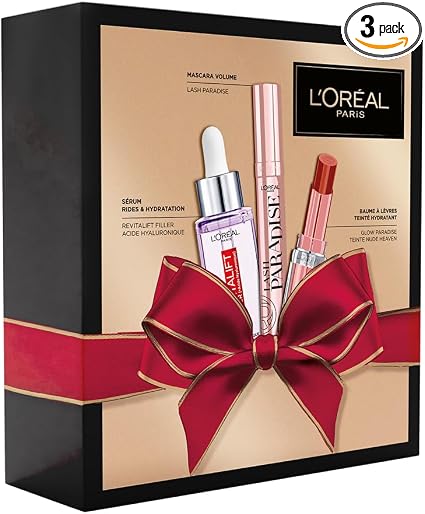 L'Oréal Paris - Luxury Gift Set - 3 Care & Makeup Products - Revitalift Filler Plumping Serum, Black Mascara Lash Paradise, Glow Paradise Lip Balm - Limited Edition - Image 1