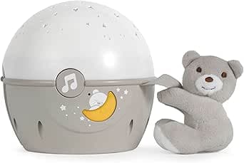 Chicco Next2Stars Baby Night Light with Plush, Star Sky Projector for Cribs, with Sound Sensor, 3 Light Effects and Music, 0 Months, Beige
