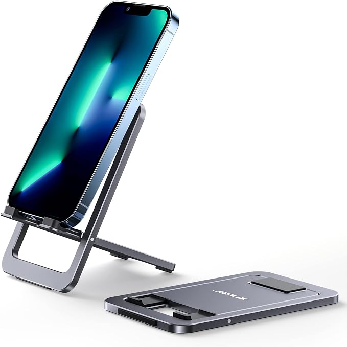 JSAUX Mobile Phone Holder, Foldable Aluminum Adjustable Smartphone Holder Travel Accessories Desk Compatible with iPhone 16 15 14 13 Pro Max Samsung S24 S23 Ultra A53 Kindle-Grey - Image 1
