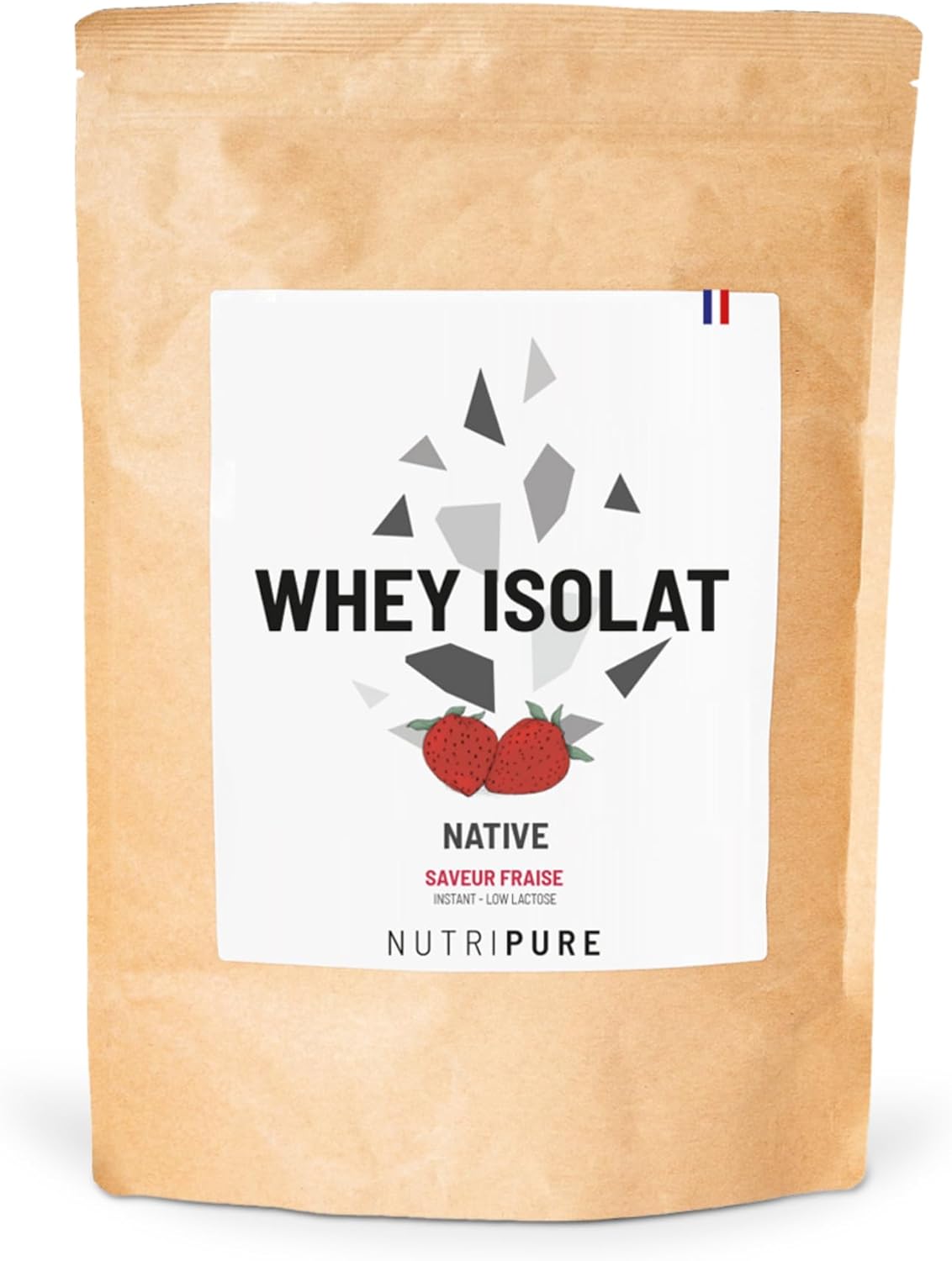 Nutripure | Whey Isolate Native Powder | Milk Protein Food Supplement | Muscle Development & Bodybuilding | 85% Protein, 19% BCAA, 40% EAA | Strawberry | 750g | France - Image 1