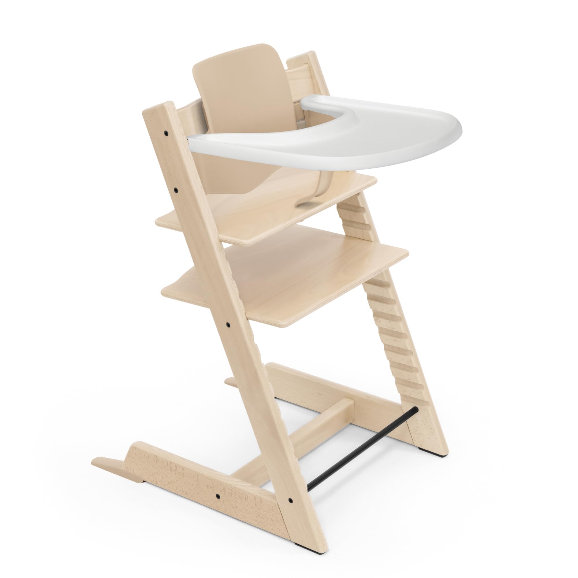Stokke Tripp Trapp High Chair (Natural) with Stokke Tray (White) - Includes Chair + Baby Set 2 for 6-36 Months - Adjustable, Ergonomic and Easy to Clean - Image 1