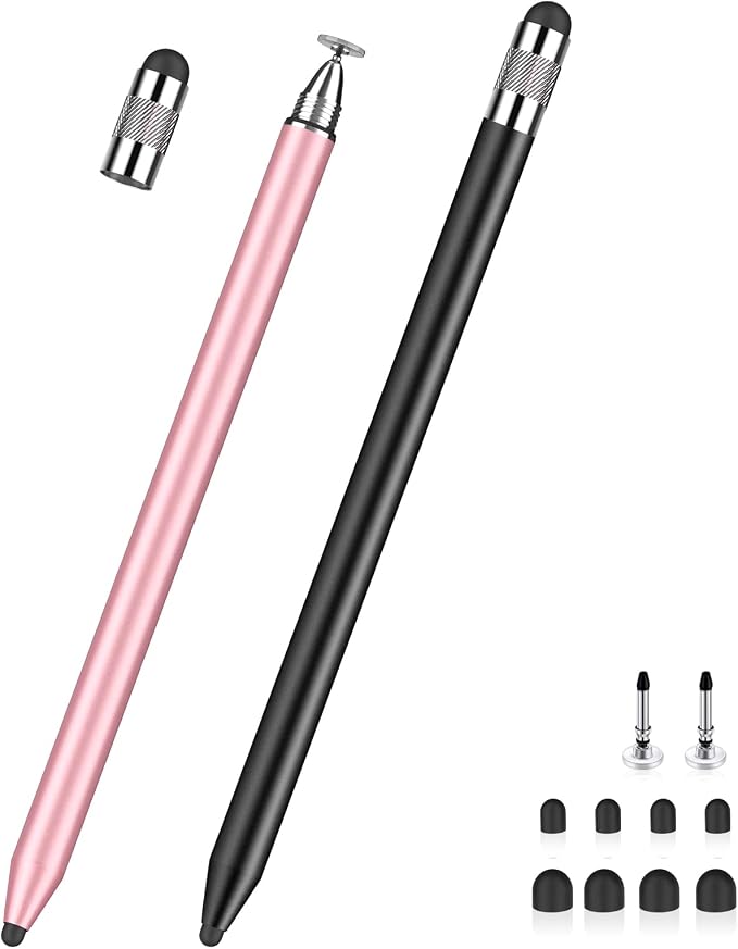 MEKO 3 in 1 Tablet Stylus Pen for iPad Samsung Tablet Smartphone, Highly Sensitive and High Precision Touch Stylus Pen with 10 Replacement Tips (Black + Rose Gold) - Image 1