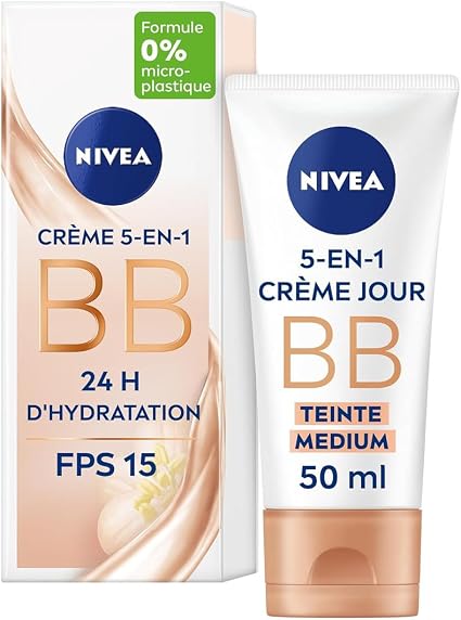NIVEA - 5-in-1 Medium BB Cream - Face Cream SPF 15 - Hydration 24H - Reduces Blemishes & Signs Of Fatigue - Organic Jojoba Oil & Mineral Pigments - Vegan - All Skin Types - 50 ml - Image 1