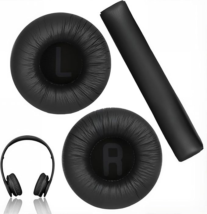 Headphone Cushion for JBL Tune 520BT 510BT 500BT 450BT E40BT, 70 mm Memory Foam, 1 Pair of Ear Cushions, Quick Replacement Ear Cushions with Cushion Beam Head Comfortable to Wear – Black - Image 1