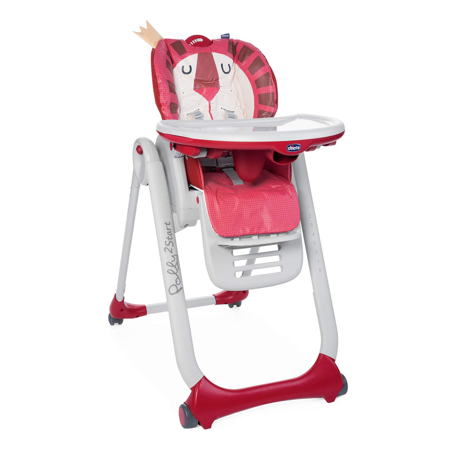 Chicco Polly 2 Start High Chair for Babies from Birth to 3 Years (15 kg), Adjustable, 4 Wheels, Fully Reclining Backrest in Bouncer and Compact Closure - Lion - Image 1