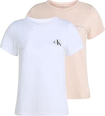 Calvin Klein Women's Pack of 2 Short Sleeve Monologo Slim Crew Neck T-Shirts