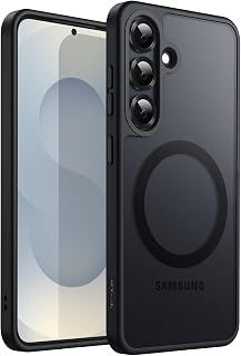 JETech Coque Magnétique pour Samsung Galaxy S25 5G, Compatible avec MagSafe, Étui Housse Antichoc à Dos Translucide Mat (Noir) - Image 1