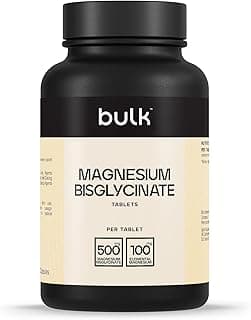 Bulk Comprimés de bisglycinate de magnésium, 500mg, 60 Comprimés, Absorption élevée, Favorise la fonction musculaire, Sommeil, Santé osseuse et énergie, Végan, Sans OGM, Les emballages peuvent varier