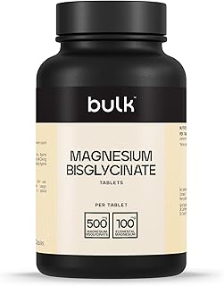 Bulk Comprimés de bisglycinate de magnésium, 500mg, 60 Comprimés, Absorption élevée, Favorise la fonction musculaire, Sommeil, Santé osseuse et énergie, Végan, Sans OGM, Les emballages peuvent varier - Image 1
