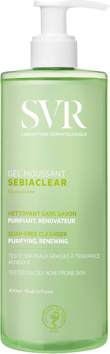 SVR - Sebiaclear Gel Moussant - Nettoyant purifiant anti-imperfections - Pour peaux mixtes à grasses, sensibles et à tendance acnéique - Gluconolactone4%, acide salicylique 0,5% - 400 ml - Image 1