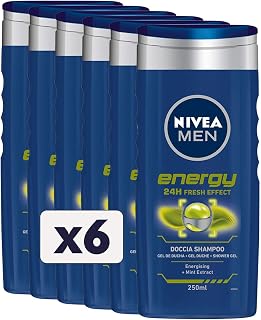NIVEA MEN Energy Douche Shampooing 6 x 250 ml Douche Homme Revitalisant Corps Visage Cheveux Douchette et Shampooing Homme Rafraîchissant Extrait de Menthe - Image 1