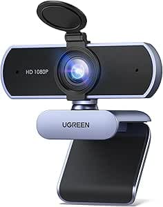 UGREEN Webcam Full HD 1080P 30FPS Camera USB PC Fixed Focus Two Micro 360 Degree Rotation Plug Play Windows MacOS Linux Youtube Streaming Skype Video Call Zoom Video Conferencing (Gray)