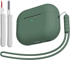 Case Compatible with AirPods Pro 2/1 2023/2022/2019 with Cleaning Kit and Silicone Lanyard, Silicone Protective Cover for Airpods Pro 2nd/1st Generation, Deep Green - Image 1