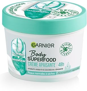 Garnier - Body Superfood - Crème Soin Corps Apaisante - Hydratation 48H - Formule Vegan & à 96% d'Origine Naturelle - À l'Aloe Vera & Magnésium - Pour Peaux Normales à Sèches - 380 ml - Image 1