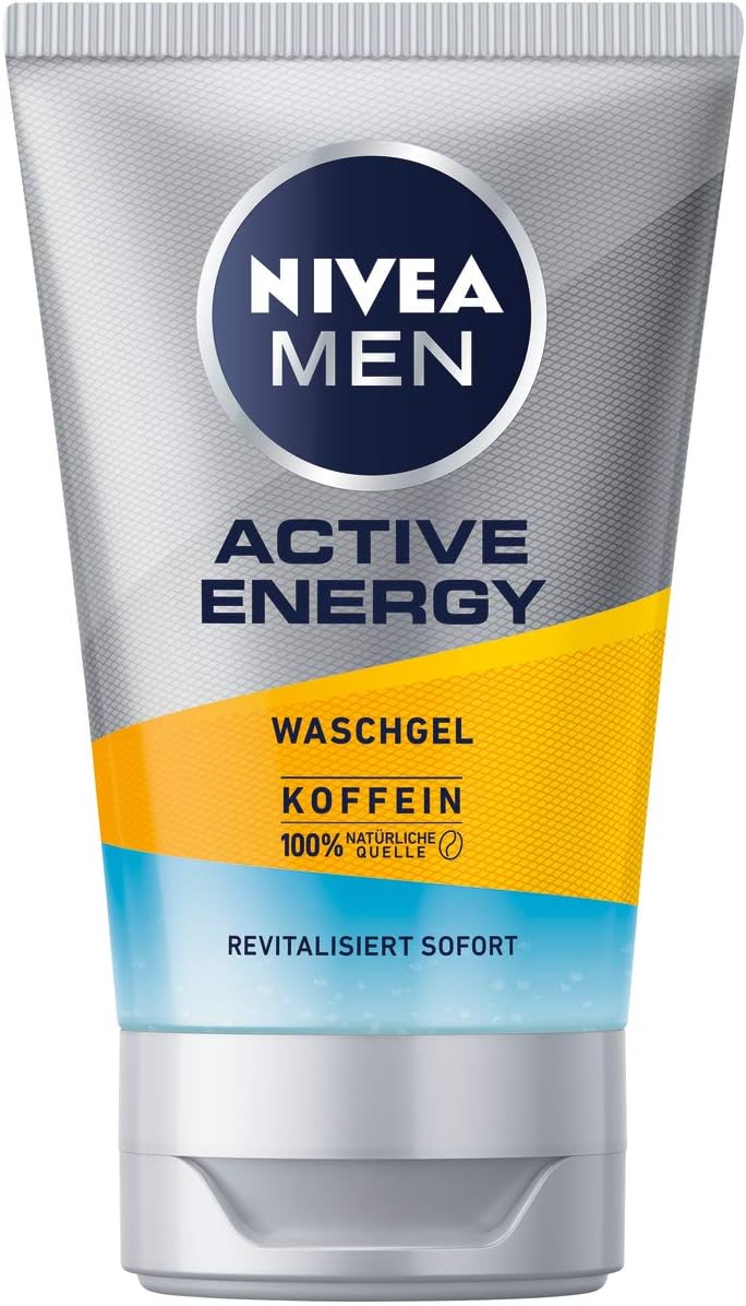 NIVEA MEN Gel nettoyant Active Energy (100 ml), gel nettoyant à la caféine 100% naturel, nettoyant pour le visage rafraîchissant et en profondeur - Image 1