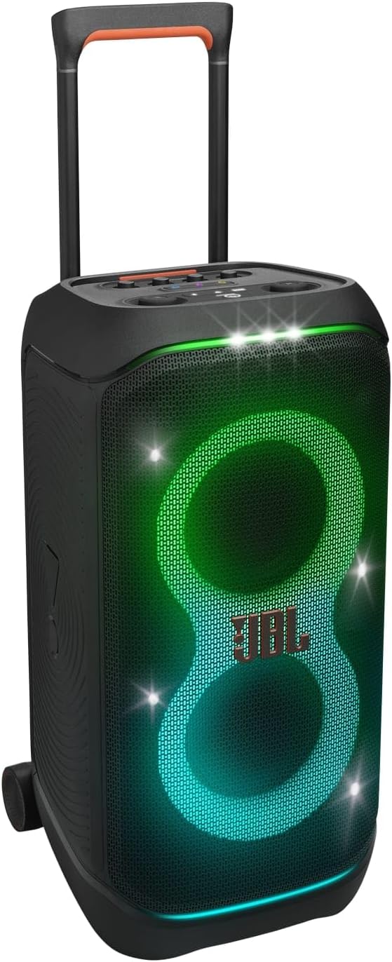 JBL Partybox Stage 320, Portable Party Speaker, Integrated Wheels and Telescopic Handle, JBL Pro Sound, Light Set, 18 Hours Battery Life, IPX4 Splash Resistant, Black - Image 1