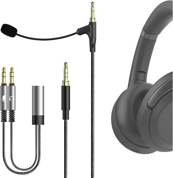 Geekria QuickFit Boom Mic Earphone Cable for Gaming and Meeting, Compatible with Sony WH-WH-1000XM4 1000XM3 XB900N CH710N CH700N Headphones, 3.5mm Replacement Cord with Microphone Boom - Image 1