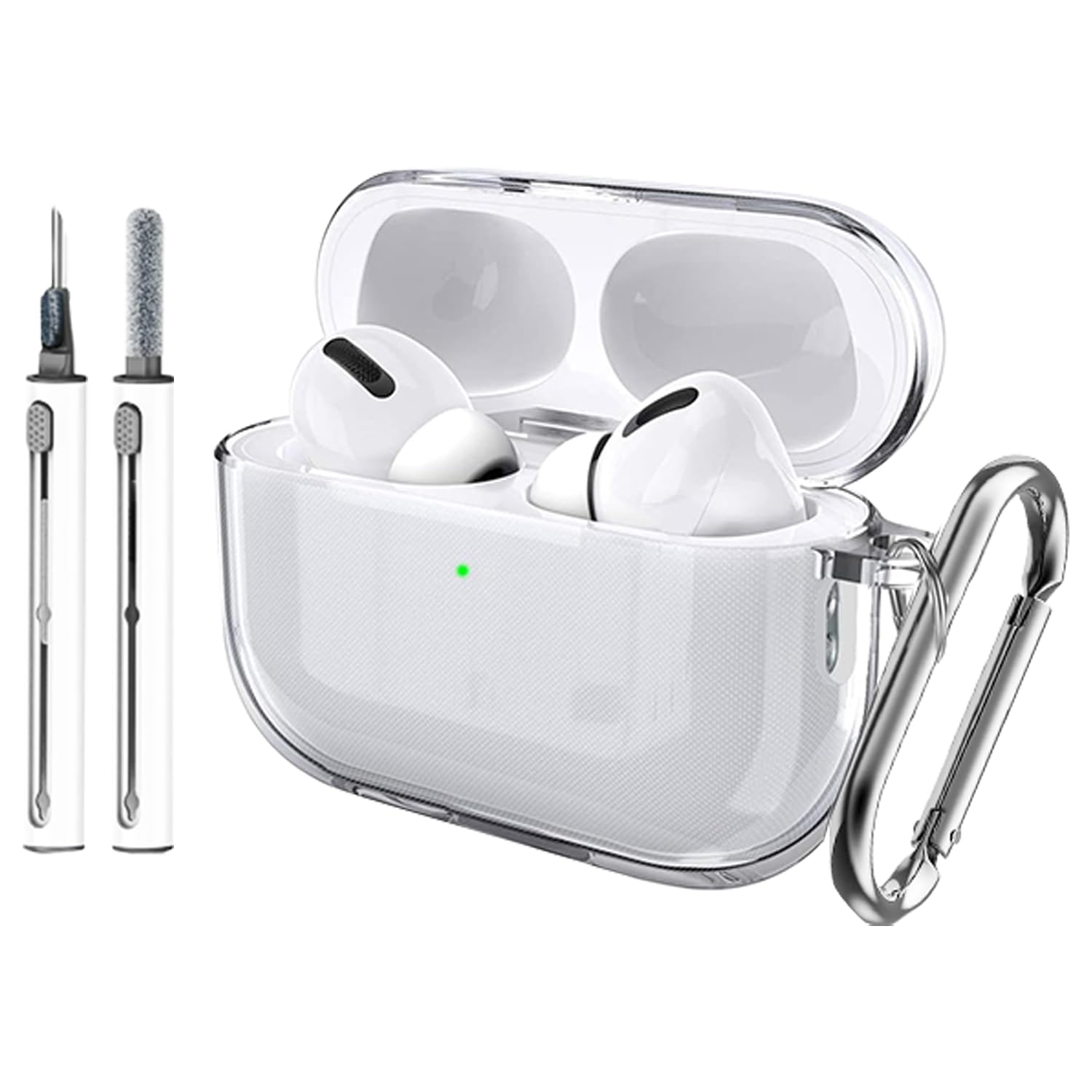 Compatible with AirPods Pro 3 Case, Visible LED Indicator, TPU Shockproof Protective Case with Key Ring and Cleaning Pen (Transparent) - Image 1