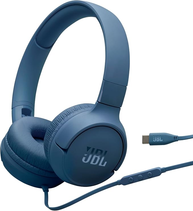 JBL Tune 520C, Wired Over-Ear Comfortable Headphones with Microphone, Pure Bass JBL Sound, EQ Presets, USB-C Connectivity, Foldable Design and Tangle-Free Cable, Blue - Image 1