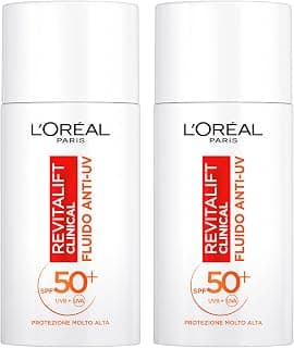 L'Oréal Paris Revitalift Clinical Fluide Visage Anti-UV SPF 50+ Protection Solaire avec Technologie Netlock Formule à la Vitamine C Antioxydante et Action Anti-Âge Texture Ultra Légère - 2x Flacons de