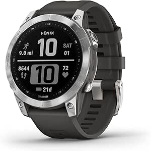 Garmin - fenix 7 - High performance smart multisport GPS watches - Silver with grey strap - 47mm case - Image 1