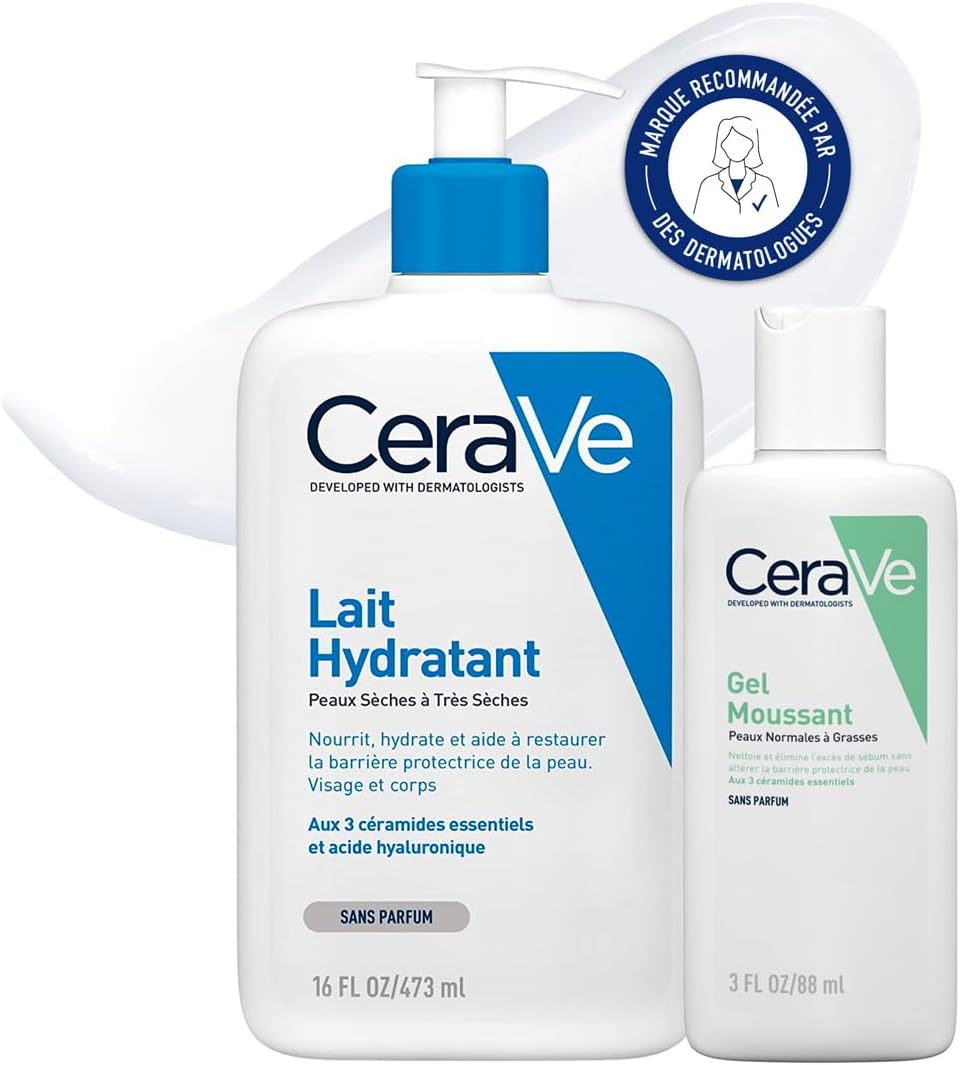 CeraVe - Routine Hydratante - Gel Moussant 88 ml + Lait Hydratant 473 ml - Nettoie, Hydrate & Préserve la Barrière Cutanée - Soins aux 3 Céramides Essentiels - Peau Mixte à Grasse - Image 1