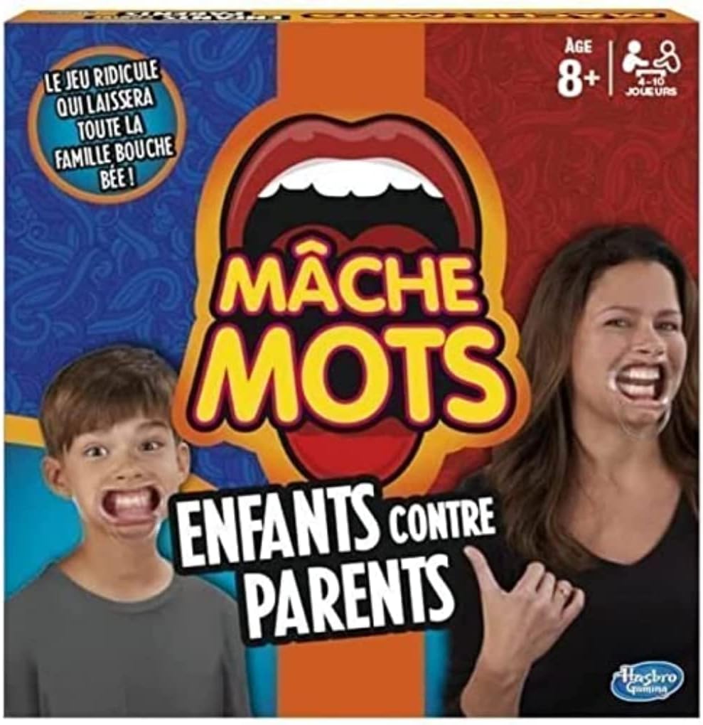 Hasbro Mâche-Mots Enfants Contre Parents, Jeu de Société Drôle et Rapide, Jeu d'Ambiance et de Soirée pour Toute la Famille, dès 8 Ans, Version Française - Image 1