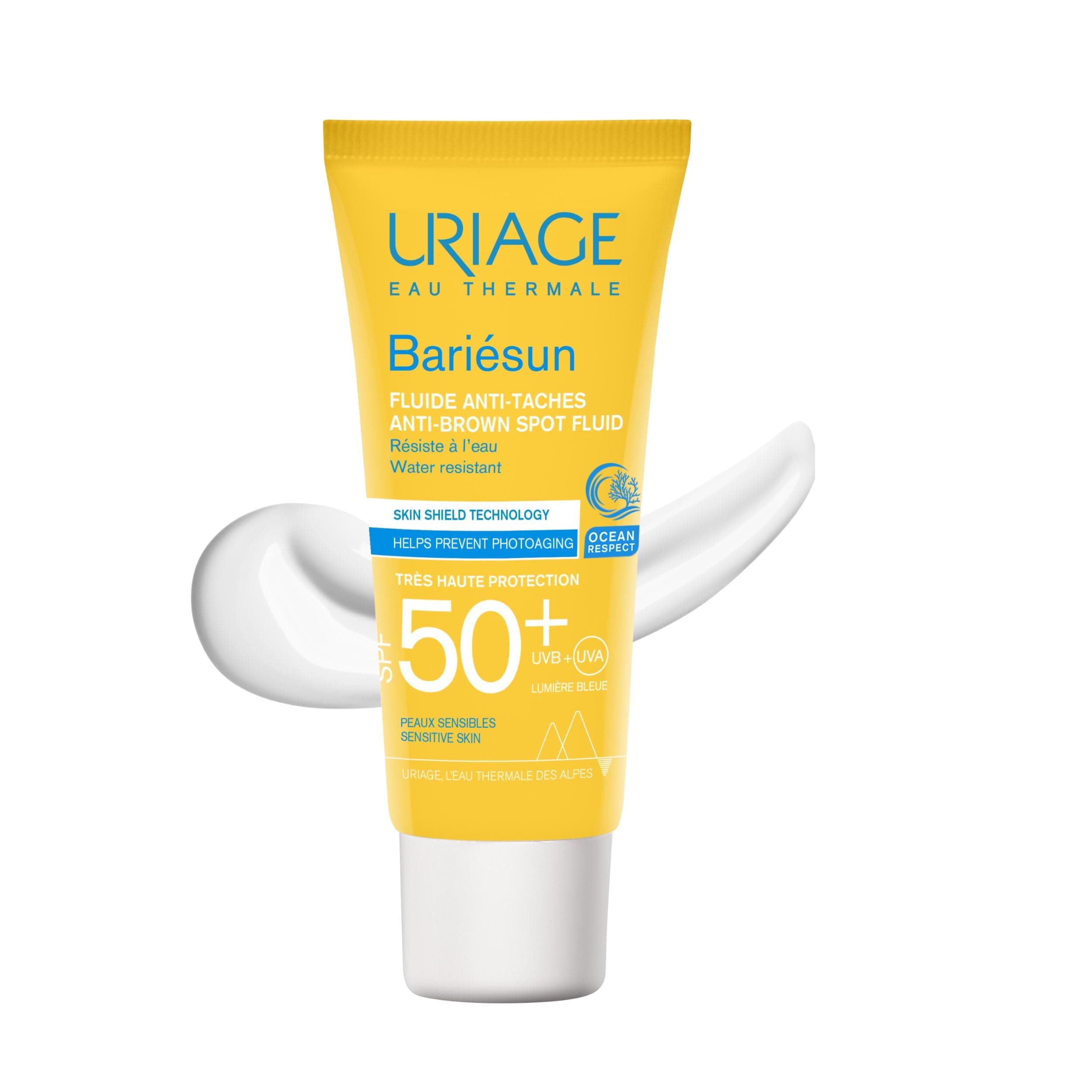 Uriage Bariesun Anti-Dark Spot Fluid SPF50+ - Vitamin C and E - Very High UVA/UVB & Blue Light Protection - Helps to Fade Dark Spots - No White Residues - Fragrance Free - 40 ml
