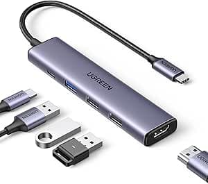 UGREEN Revodok 105 USB C Hub HDMI 4K PD 100W Charge Multi Data Ports 5Gbps 5 in 1 USB C to HDMI Adapter Compatible with MacBook iPad Pro Air Surface iPhone 17 Pro Max 16 15 Galaxy S25 Series