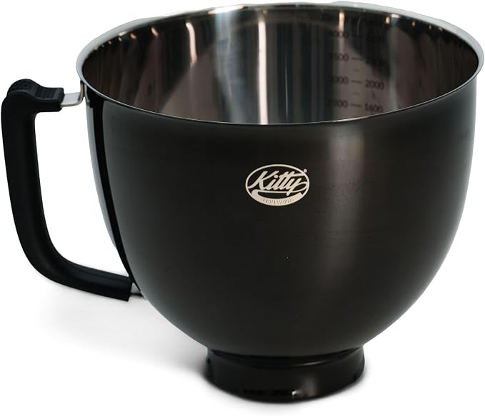 Kitty Professional Stainless Steel Mixing Bowl - KitchenAid Compatible - 12 oz & 4.8 Gallon - with Measuring Scales - Dishwasher Safe (Titanium Black) - Image 1