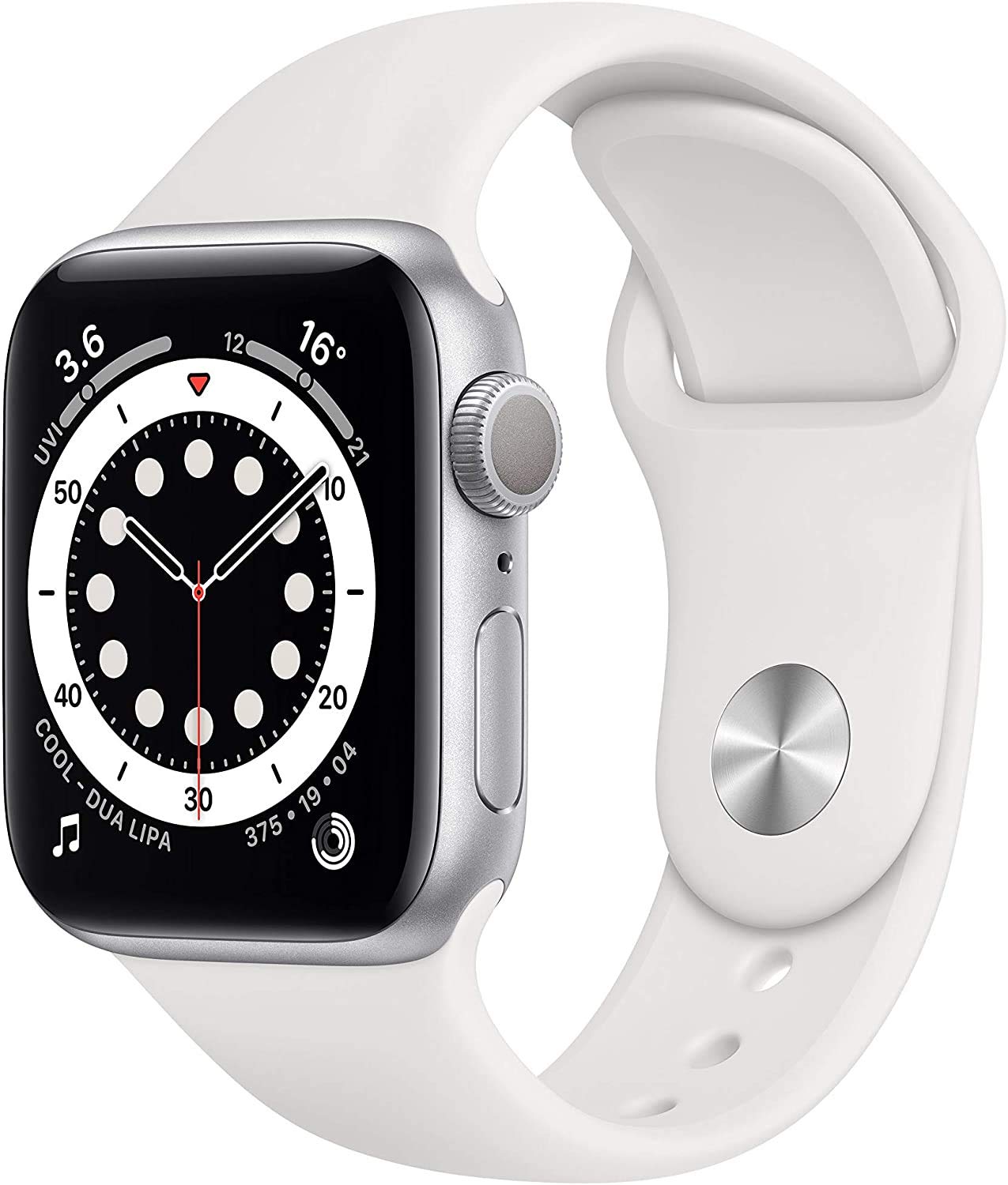 Apple Watch Series 6 (GPS, 40mm) Silver Aluminium Case with White Sport Strap (Refurbished) - Image 1