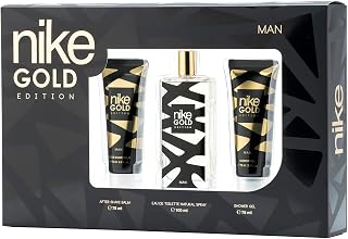 NIKE - Eau de Cologne Gold Edition 100 ml + Après-rasage 75 ml + Gel douche 75 ml, Coffret cadeau homme, Eau de toilette homme, Arôme d'agrumes épicé, Parfum frais, élégant et longue durée - Image 1