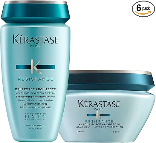 KÉRASTASE Resistance - Repair routine - Strengthens & protects - Vita-Cement & Resurrection Sap technology - Damaged, brittle & split hair - Bath + Force Architect Mask - Image 1