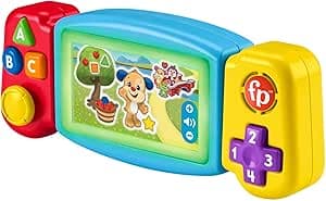 Fisher-Price Laughing and Awakening My Learning Console, French Version, Interactive Toy, Portable Dummy Game Console, Luminous and Musical Toy, Awakening Toy, From 9 Months, HNL50