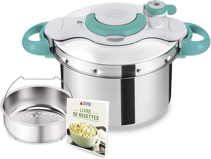Seb P4620816 Pressure Cooker 7.5 L + Book of 100 Recipes, Induction, Stainless Steel Pressure Cooker, Made in France, Clipsominut' Easy - Image 1