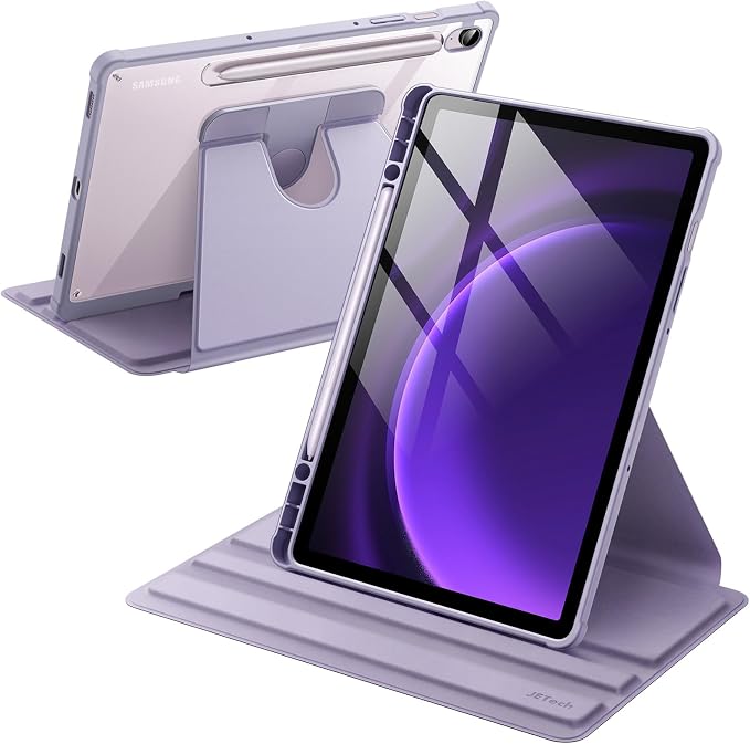 JETech Rotating Case for Samsung Galaxy Tab S10 Lite/S10 FE/S9 FE 10.9 Inch/S9 11 Inch with S Pen Holder, 360 Degree Rotation Stand Case Cover Transparent Back (Lavender) - Image 1